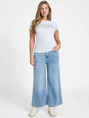 Белая кружевная футболка с коротким рукавом и логотипом Guess