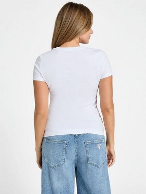 Белая кружевная футболка с коротким рукавом и логотипом Guess