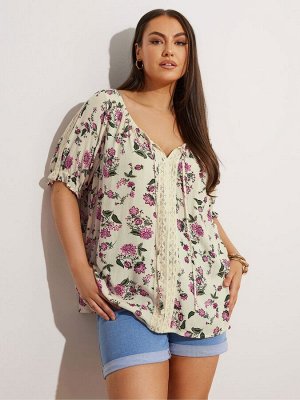 Натуральный - Ваш Curve Crochet Boho Top