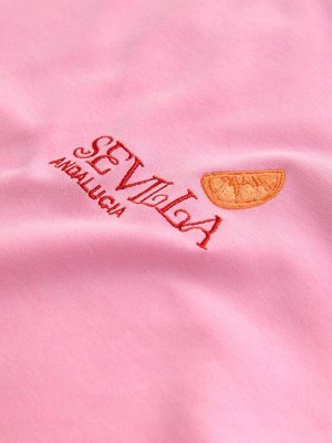 Платье миди Pink City Fruit с короткими рукавами и круглым вырезом на спине с рисунком