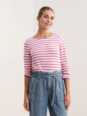 Футболка Hatley Pink Breton из 100% хлопка с полосками цвета фуксии и пуговицами