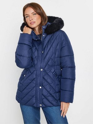 Стеганое пальто с капюшоном из искусственного меха M&Co