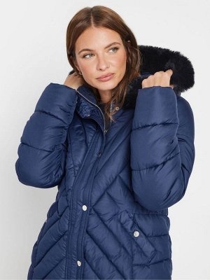 Стеганое пальто с капюшоном из искусственного меха M&Co
