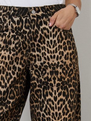 Джинсы Barel Leg Denim с леопардовым принтом, 100% хлопок, с необработанным краем