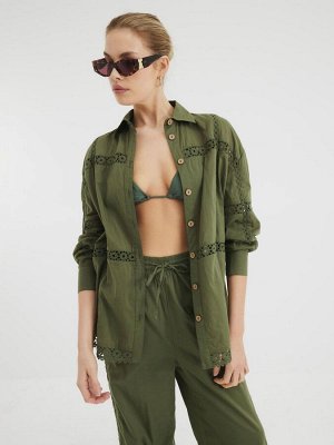 Рубашка цвета хаки с кружевной вставкой River Island, 100% хлопок
