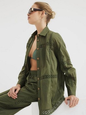 Рубашка цвета хаки с кружевной вставкой River Island, 100% хлопок