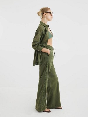 Рубашка цвета хаки с кружевной вставкой River Island, 100% хлопок