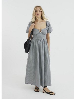 Платье миди с отделкой из поплина в черную клетку «Гингем» от River Island