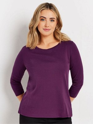 Футболка M&Co Purple, 100% хлопок, рукав 3/4, круглый вырез, цвет: черный