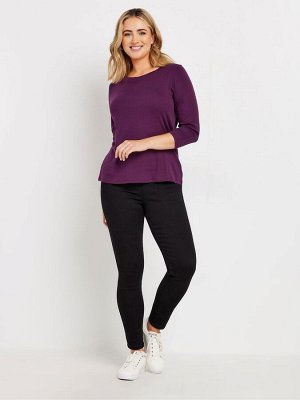 Футболка M&Co Purple, 100% хлопок, рукав 3/4, круглый вырез, цвет: черный