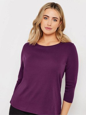 Футболка M&Co Purple, 100% хлопок, рукав 3/4, круглый вырез, цвет: черный