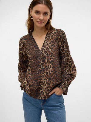 Блузка VERO MODA с леопардовым принтом и V-образным вырезом