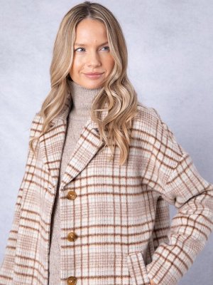 Пальто свободного кроя Lakeland Clothing Cream Willow в клетку