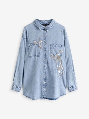 Рубашка Evans Blue Denim из 100% хлопка с отделкой