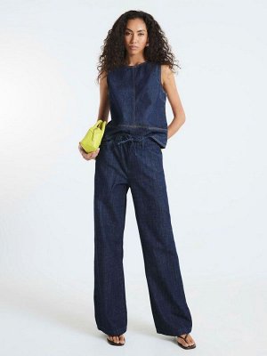 Темно-синие джинсы River Island Wide Leg с завязками спереди