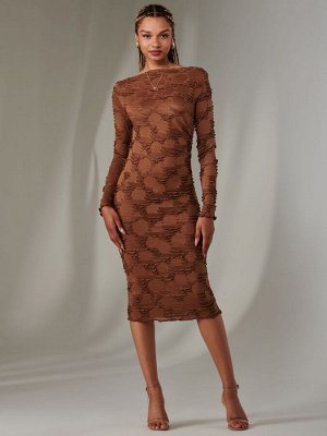 Коричневое - фактурное платье-миди Jolie Moi с длинными рукавами