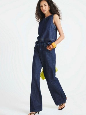 Темно-синие джинсы River Island Wide Leg с завязками спереди