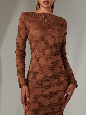 Коричневое - фактурное платье-миди Jolie Moi с длинными рукавами