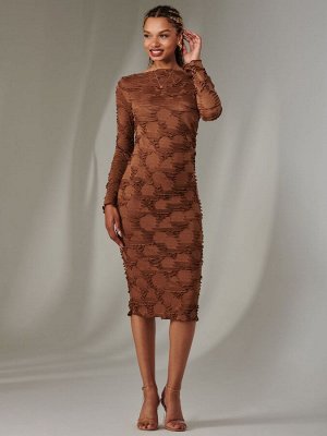 Коричневое - фактурное платье-миди Jolie Moi с длинными рукавами