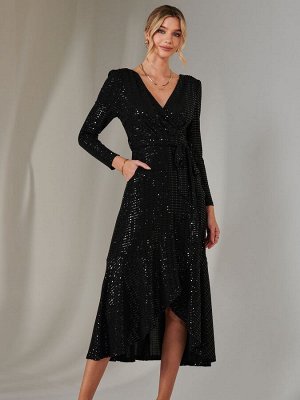 Черное платье макси с длинными рукавами и металлическим принтом Jolie Moi