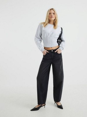 Черные джинсы River Island Barrel с эластичной талией, 100% хлопок