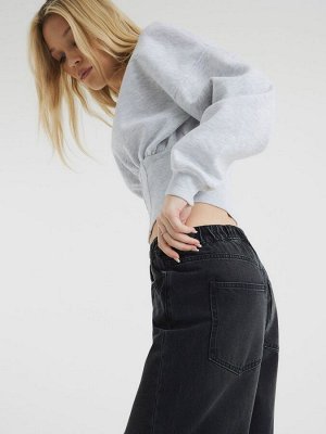 Черные джинсы River Island Barrel с эластичной талией, 100% хлопок