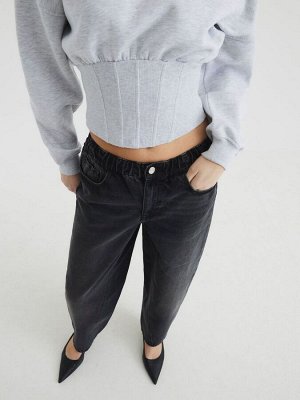 Черные джинсы River Island Barrel с эластичной талией, 100% хлопок