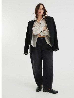 Черные джинсы River Island Barrel с эластичной талией, 100% хлопок