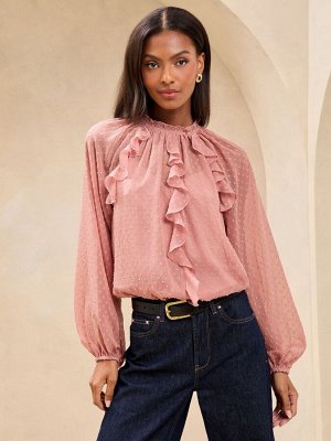 Блузка из ткани Добби с отделкой в виде оборки Lipsy Pink