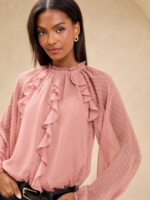Блузка из ткани Добби с отделкой в виде оборки Lipsy Pink