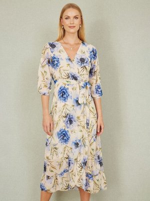 Платье миди Yumi Vintage с цветочным принтом и оборкой