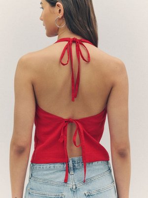 Красный топ Abercrombie & Fitch с вырезом-халтер и чистым передом