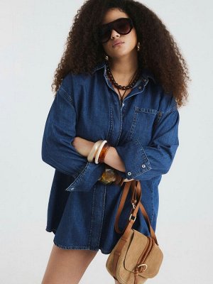 Платье-рубашка River Island с джинсовыми манжетами, 100% хлопок