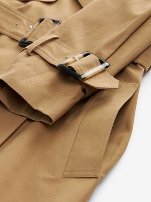 Camel Natural - двубортное пальто с поясом и капюшоном