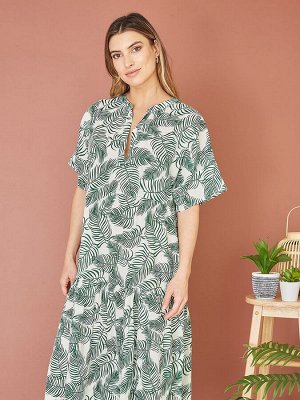 Платье-туника Yumi из 100% хлопка с пальмовым принтом, многоуровневое