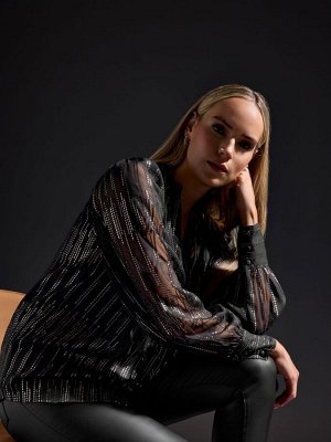 Длинная жаккардовая блузка Sally с металлическими пуговицами