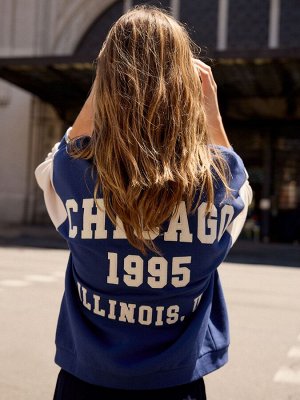 Темно-синяя бейсбольная куртка с надписью Chicago на спине, леттерман, университетская куртка