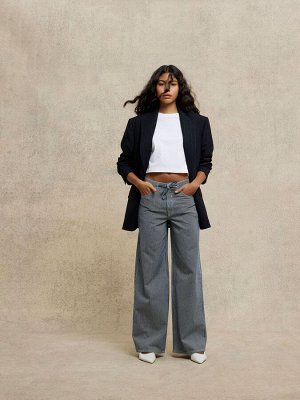 Джинсы River Island Wide Leg с завязками спереди в полоску, 100% хлопок