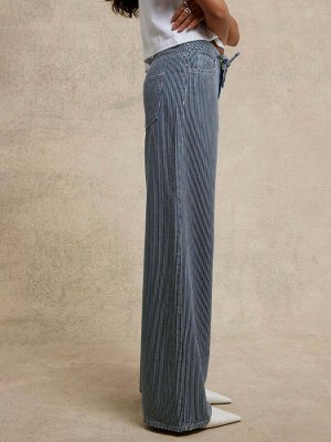 Джинсы River Island Wide Leg с завязками спереди в полоску, 100% хлопок