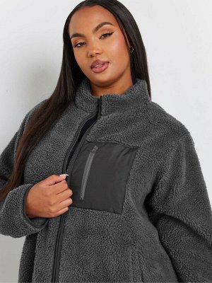Куртка на молнии Yours Curve серого цвета из флиса