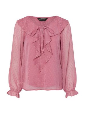 Розовый - блузка PixieGirl Petite Dobby с длинными рукавами и оборкой