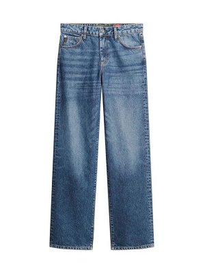 Небесно-голубые джинсы Superdry со средней посадкой и широкими штанинами, 100% хлопок