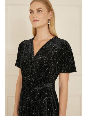 Черное - платье-миди Yumi Velvet Sparkle Wrap