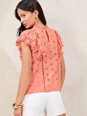 Футболка с вышивкой Lipsy Broderie Ruffle, 100% хлопок, розовая