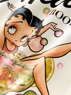 Белая футболка с короткими рукавами и официальной лицензией Betty Boop, свободный крой, 100% хлопок
