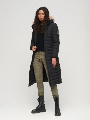 Черный - удлиненный пуховик Fuji с капюшоном из 100% хлопка Superdry