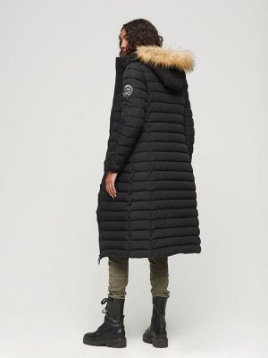 Черный - удлиненный пуховик Fuji с капюшоном из 100% хлопка Superdry