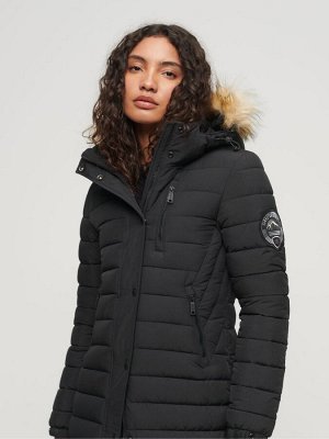 Черный - удлиненный пуховик Fuji с капюшоном из 100% хлопка Superdry