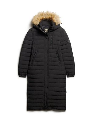 Черный - удлиненный пуховик Fuji с капюшоном из 100% хлопка Superdry