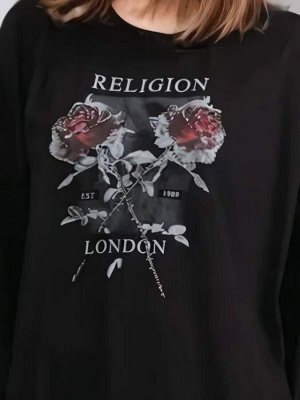 NEXT. Футболка Religion с длинным рукавом, 100% хлопок, с рисунком в виде роз на тему религии